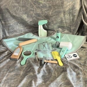 Kids Barber Play Set with Mint and Wood Accents